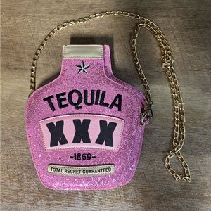 Pink Glitter Tequila Bottle Crossbody Bag